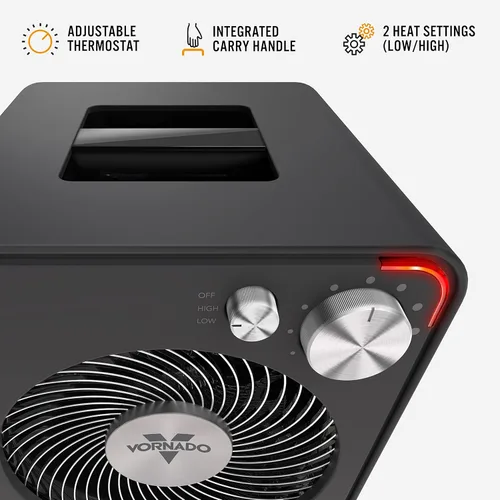 Miniatura 2 de Vornado VMH300 - Calentador de metal para toda la habitación con 2 ajustes de calor y termostato ajustable, gris tormenta