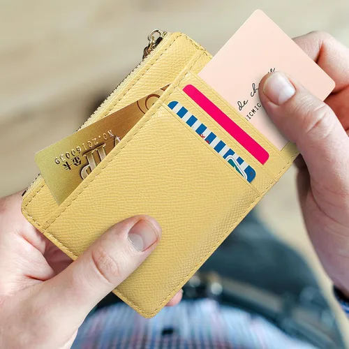Miniatura 81 de Tarjetero delgado con bloqueo RFID, billetera de bolsillo pequeño, con cremallera Keychian para monedero, monedero y tarjetero para mujeres y hombres
