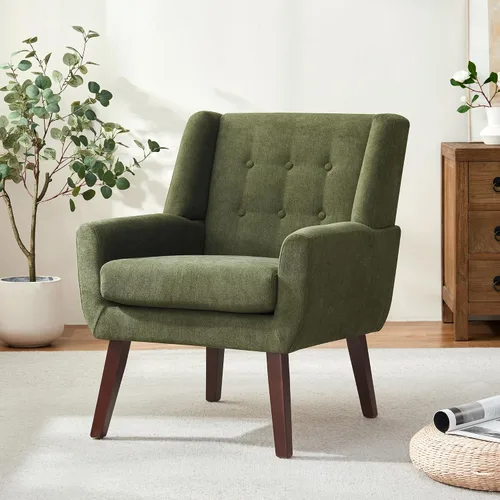 Miniatura 11 de HUIMO Silla de Acento para Sala de Estar, Sillón Tapizado con Botones Capitoné, Sillas de Sofá de Tela de Lino para Dormitorio, Sala de Estar, Silla