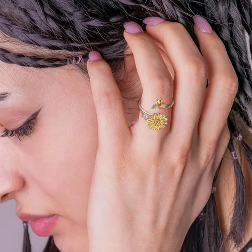 Miniatura 5 de Banemi Anillos antiestrés para la ansiedad para mujeres, anillo giratorio de flor de circonita cúbica, regalo de joyería para esposa, niña, día