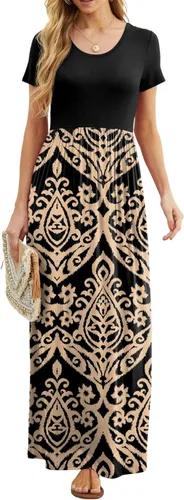 Miniatura 5 de GRECERELLE Vestidos largos de manga corta para mujer, vestidos largos casuales con bolsillos