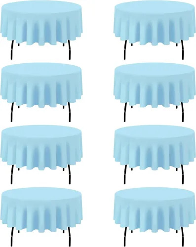 Miniatura 59 de BRILLMAX Paquete de 4 manteles redondos color azul rey de 132 pulgadas, tela de lino de poliéster lavable a granel, para bodas, recepciones, Azul