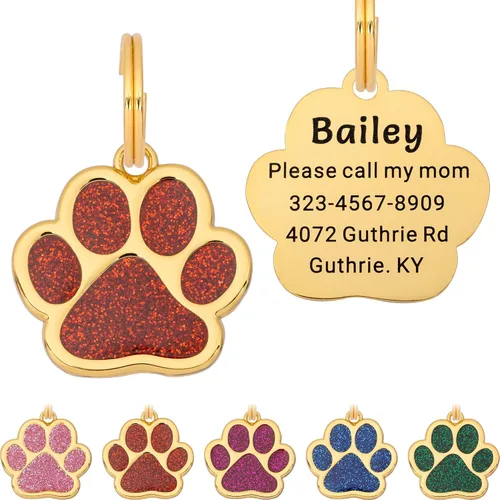 Miniatura 7 de Etiqueta para perro con grabado personalizado hasta 5 líneas de contenido para el nombre e información de tu mascota, bonita etiqueta de Azul