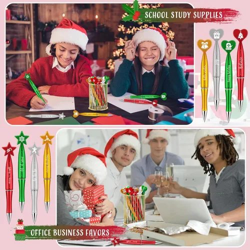 Miniatura 5 de Cholemy 24 bolígrafos de Navidad a granel con citas inspiradoras, regalos de Navidad, bastón de caramelo, pan de jengibre, copo de nieve para niños