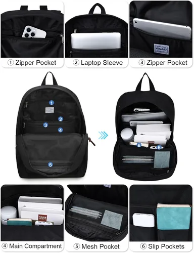 Miniatura 5 de RAVUO Mochila escolar para adolescentes, niños y niñas, grande de 20 litros, resistente al agua, 15.6 pulgadas, con bolsillo trasero antirrobo, 10