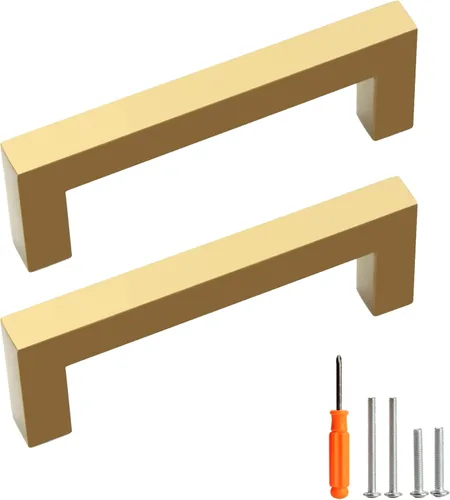 Miniatura 9 de Tiradores para gabinete dorados, manijas cuadradas para cajones, paquete de 2, manijas de acero inoxidable para cocina de 13-4/5 pulgadas, herrajes