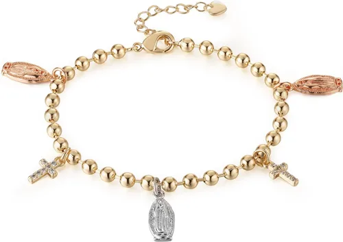 Miniatura 52 de HZMAN Pulsera de cruz con cuentas de rosario virgen de Guadalupe ajustable para mujer, regalo de joyería