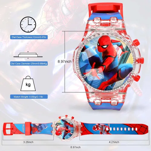 Miniatura 2 de Tawekel Spider-Man - Reloj de música luminoso, esfera giratoria, reloj digital de dibujos animados, regalo de San Valentín para niños y niñas
