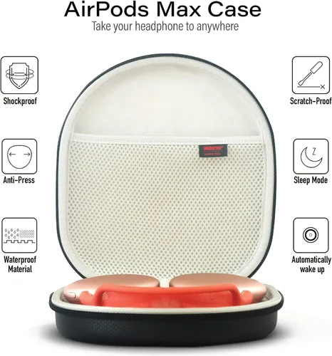 Miniatura 4 de iBenzer Funda para AirPods Max Funda de transporte de viaje para auriculares con bolsillo de malla, bolsa de almacenamiento impermeable, accesorios