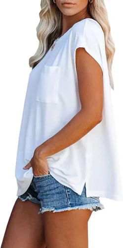 Miniatura 2 de WMZCYXY Camiseta sin mangas de verano para mujer, cuello redondo, casual, holgada, con bolsillo