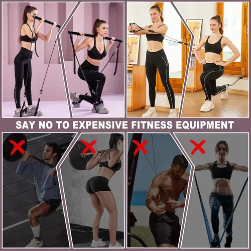 Miniatura 3 de Pilates bar kit Multiple Fitness bar with Resistance Bands, Ab Rollers.Core Strength Training Equipment. Squat Machine for Men and Women.Portable