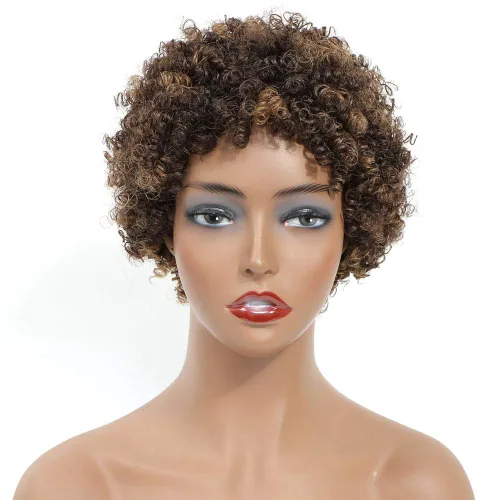 Miniatura 8 de Ms Taj - Pelucas de pelo humano afro corto para mujeres de raza negra, pelucas de pelo virgen brasileño con densidad del 150 % sin procesar, peluca