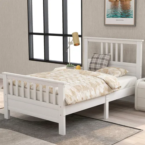 Miniatura 3 de CITYLIGHT Base de cama de plataforma individual con cabecero y estribo, marco de cama de plataforma de madera, no necesita somier, marco de cama