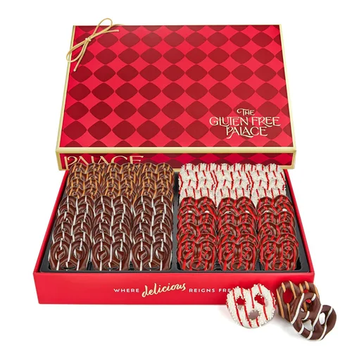 Gluten Free Palace Caja de regalo gourmet para las fiestas, pretzels cubiertos de chocolate, golosinas de Navidad y Acción de Gracias, sin gluten,