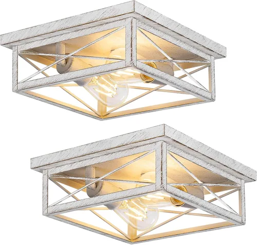 Miniatura 12 de Lámpara de techo de bronce cepillado para pasillo, lámpara de techo industrial de granja de montaje empotrado de 2 luces, lámpara de cocina de metal