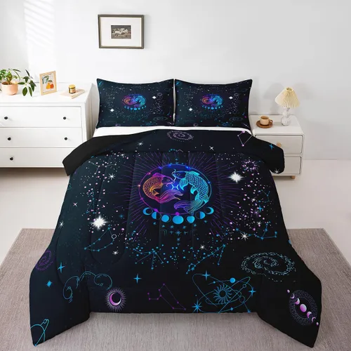 Miniatura 14 de Aries Bedding - Juego de edredón tamaño individual de nebulosa hippie y astrología del zodiaco trippy, juegos de ropa de cama y colecciones