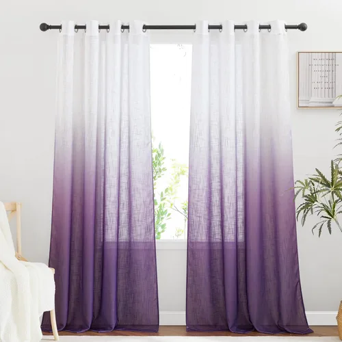 NICETOWN Cortinas de lino sintético degradado para sala de estar, estilo noble con ojales, cortinas semitransparentes para niños, cortinas de Morado
