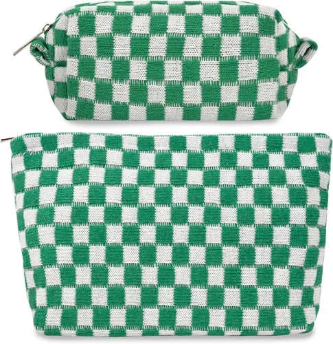 Bolsas de maquillaje a cuadros, bolsa de cosméticos a cuadros, 3 piezas, bolsa de artículos de aseo estéticos portátiles, bolsa de accesorios