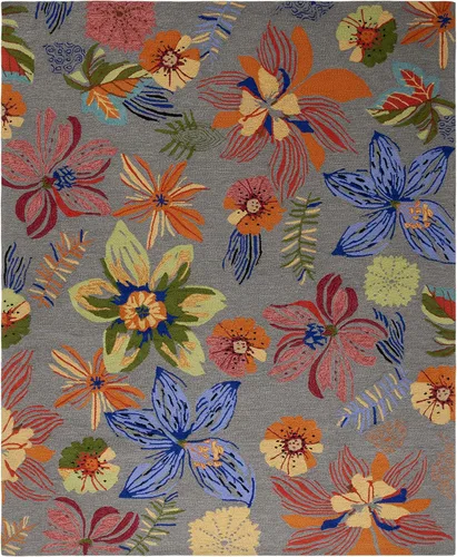 Miniatura 2 de SAFAVIEH Four Seasons Collection FRS468C - Alfombra floral con gancho a mano, 5 x 7 pies, gris/naranja