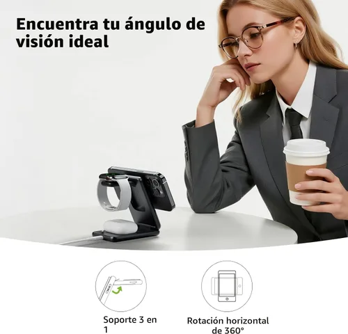 Miniatura 3 de Estación de carga 3 en 1 de Acer para iPhone, soporte de cargador inalámbrico, cargador MagSafe rápido de 15W para iPhone 17 16 15 14 13 12 Series