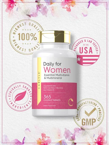 Miniatura 5 de Carlyle Multivitamínico y multimineral para mujer 365 tabletas Suplemento diario con betacaroteno, ácido fólico y vitamina D Píldoras sin OMG
