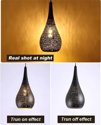 Miniatura 3 de Lámparas colgantes industriales retro, lámpara de mosaico negro, E27, iluminación de techo marroquí vintage, pantalla de hierro, lámpara colgante