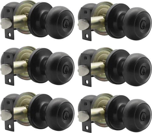 Miniatura 11 de Probrico Perillas de puerta exterior con cerradura con cerradura de bola plana para puerta de entrada en color negro, llave interior, herrajes