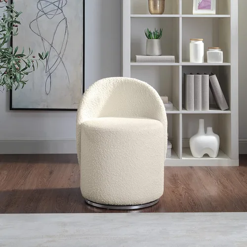 Miniatura 4 de OSP Home Furnishings - Silla de tocador Lystra giratoria de barril con tela de bouclé texturizada, crema