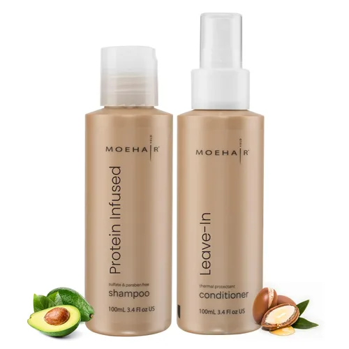 Miniatura 8 de MOEHAIR Kit de viaje (champú proteico, acondicionador, acondicionador sin enjuague y suero para el cabello), sin sulfatos ni parabenos Adecuado