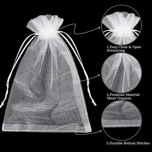 Miniatura 6 de 100 bolsas de organza transparente con cordón para recuerdos de boda, fiesta, joyería de recuerdo, dulces, cumpleaños, Navidad, festivales, jabones