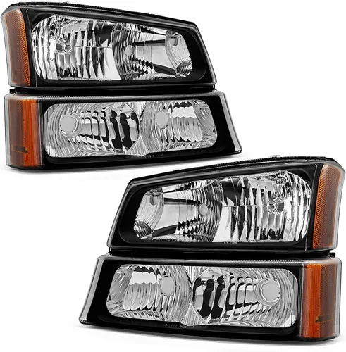 Miniatura 8 de 2003 2004 2005 2006 Conjunto de faros delanteros Chevy Silverado para 03-06 Chevy Silverado Avalanche 1500/2500/3500 Carcasa cromada Reflector ámbar