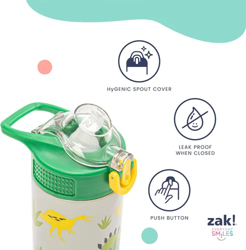 Miniatura 5 de Zak Designs Sage Kids - Botella de agua para la escuela, viajes o en casa, botella de agua de acero inoxidable de 14 onzas con pajilla, asa y tapa