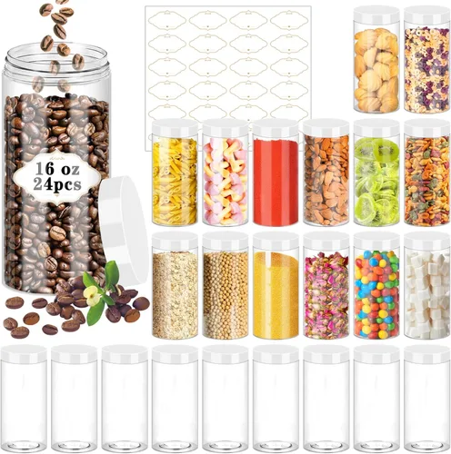 Miniatura 16 de PeacePeo Tarros de plástico de 8 onzas con tapas, recipientes de limo con tapas, 48 tarros de almacenamiento de plástico redondos herméticos de boca