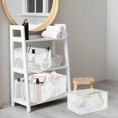 Miniatura 6 de Paquete de 6 cestas de almacenamiento para estantes, estantes de almacenamiento de armario, cestas plegables decorativas con asas, organizadores