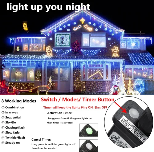 Miniatura 3 de Joomer Luces azules de carámbanos de Navidad, 13 pies, 20 tubos, 90 LED, 8 modos de luces de carámbano con función de temporizador, luces de cadena