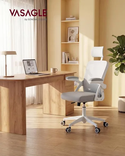 Miniatura 2 de VASAGLE Silla de oficina ergonómica de malla con soporte lumbar ajustable y reposacabezas, función de inclinación de 90-105°, asiento ancho, Gris