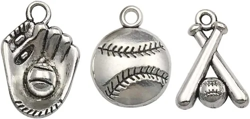 Youdiyla Colección de 60 dijes temáticos de béisbol, guantes de bate de plata antigua mezclada, juego de pelota, pelota deportiva, sóftbol, aleación
