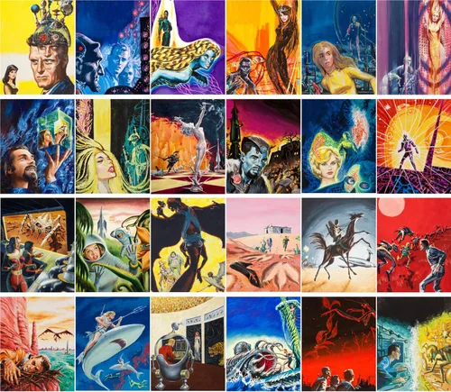 Miniatura 2 de PIXILUV Postales vintage 24 piezas Vintage SciFi Comic Book Art Magazine Covers Negro