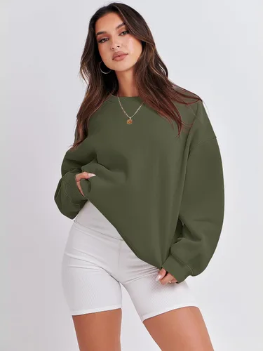 Miniatura 6 de ANRABESS Sudadera de manga larga para mujer, casual, cuello redondo, ajuste holgado, sudadera con capucha de forro polar para otoño