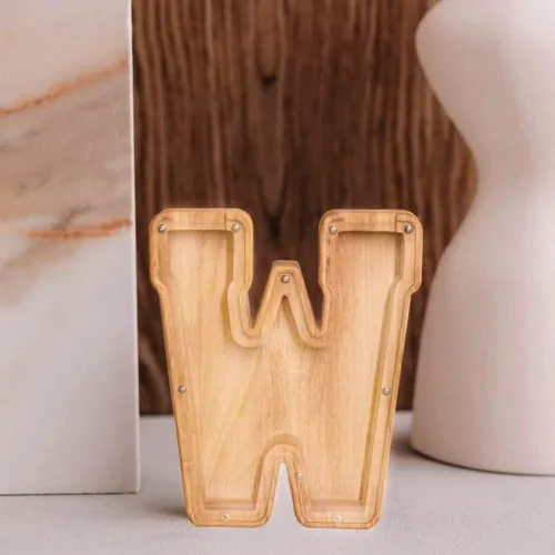 Miniatura 6 de Alcancía de 26 letras del alfabeto inglés A-Z, alcancía de madera transparente de gran capacidad, caja de ahorro de monedas personalizada