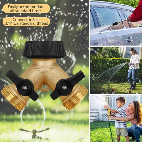 Miniatura 4 de Biswing Divisor de Manguera de Jardín de 2 Vías, Conector de Grifo de Latón Resistente Divisor, Divisor en Y 2 Válvulas con 2 Arandelas de Goma