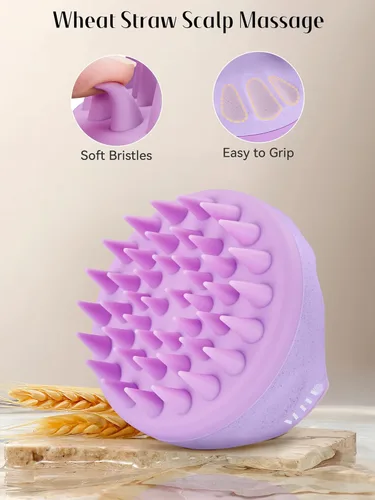 Miniatura 3 de HEETA Cepillo masajeador para el crecimiento del cabello con cerdas de silicona suaves, mango de paja de trigo, 2
