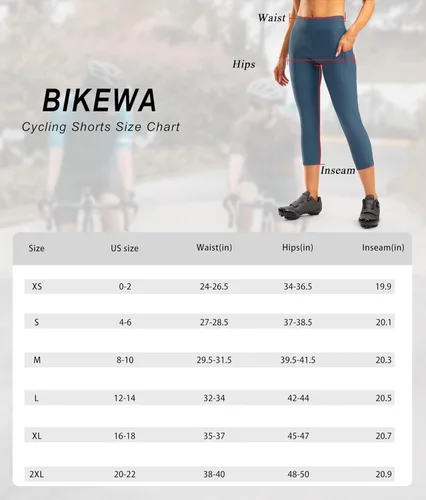 Miniatura 7 de Pantalones de ciclismo acolchados 4D para mujer, pantalones cortos de ciclismo de cintura alta, capris de bicicleta 34, mallas de ciclismo