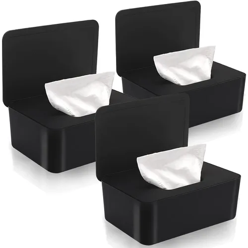 Miniatura 7 de NOVWANG Paquete de 3 dispensadores de toallitas para bebés con tapas, mantiene las toallitas frescas, contenedor de toallitas recargables con diseño