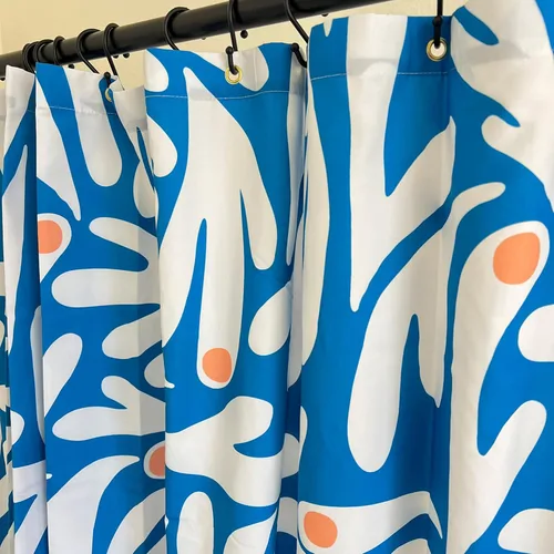 Miniatura 7 de Matisse - Cortina de ducha de tela moderna bohemia azul y blanca, cortina de ducha de arte floral abstracto, 72 x 72 pulgadas (Matisse)