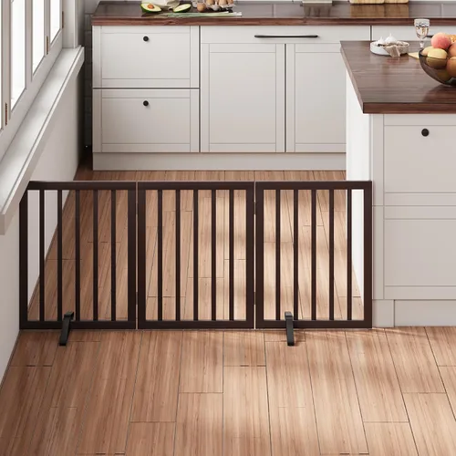Miniatura 18 de Puerta plegable negra para mascotas de 18-55 pulgadas para escaleras y puertas, valla de puerta para cachorros