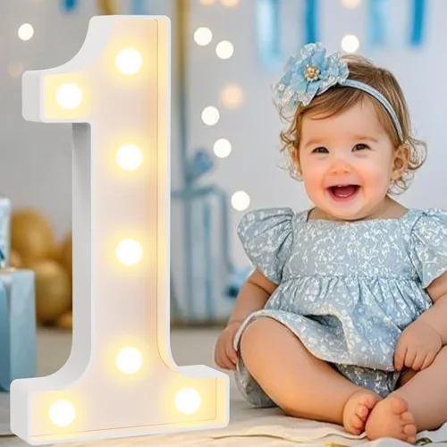 Miniatura 68 de Pooqla Letras y Números Decorativos con Luces LED, Letras y Números de Neón de Plástico Blanco para Decoración de Fiestas, Bodas, Funciona