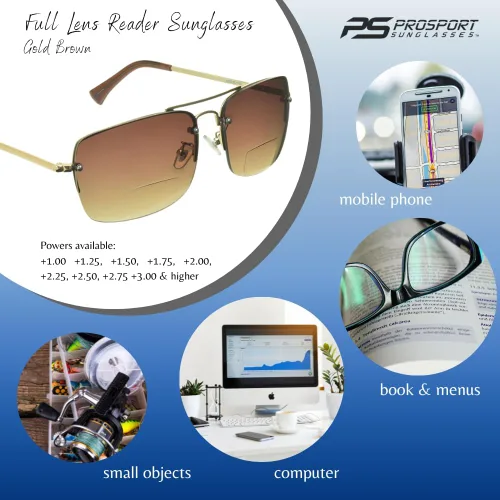 Miniatura 4 de proSPORT Gafas de sol Lectores Lente Completo Cuadrado Aviador Sin Montura Metal Plata Oro Gradiente Gris Marrón Tinte Hombres Mujeres NO BIFOCAL