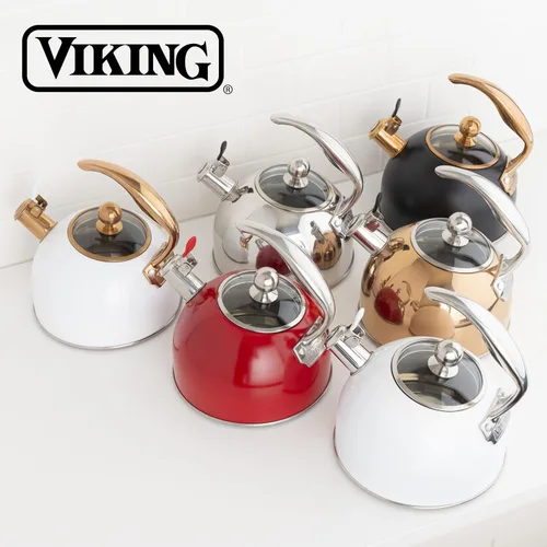 Miniatura 6 de Viking Tetera de acero inoxidable de 3 capas, olla de agua caliente de 2.6 cuartos de galón con tapa de vidrio templado, mango ergonómico, listo