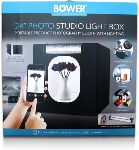 Miniatura 2 de Bower Caja de luz portátil de estudio de 24 pulgadas para teléfonos inteligentes, réflex digitales y cámaras compactas, diseño plegable